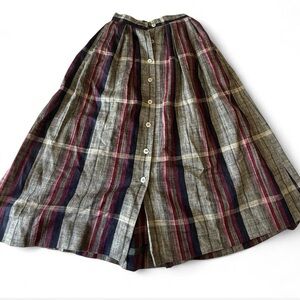 ✨ VINTAGE✨ Evan Picone Button-Front A-Line Midi Skirt in Burgundy, Navy and Gray